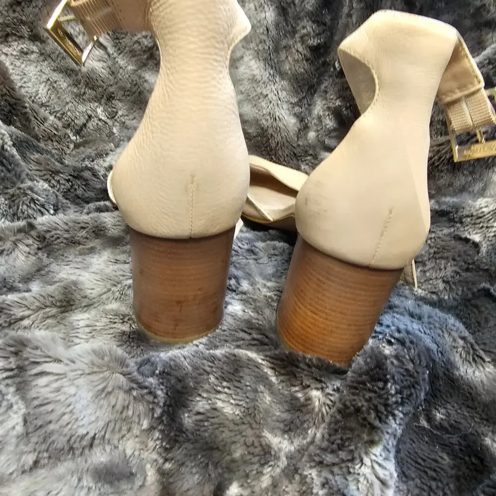 Louise et Cie Karisa Cream Leather Strappy Chunky Heels Size 9